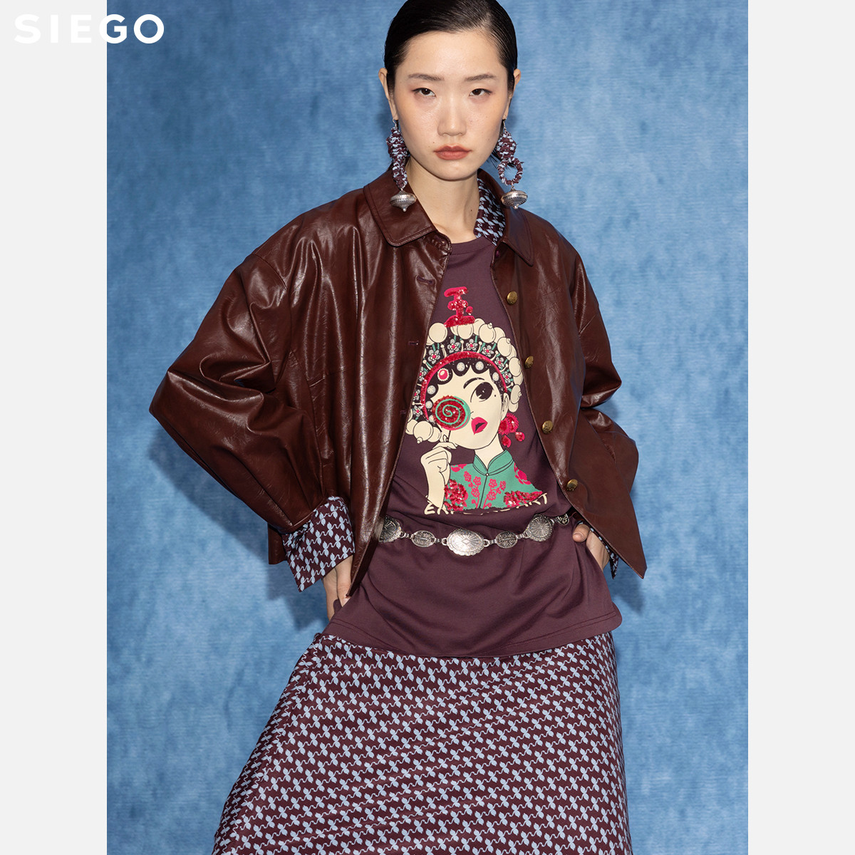 Siego西蔻复古调性潮流时髦短款洗水皮外套64528511