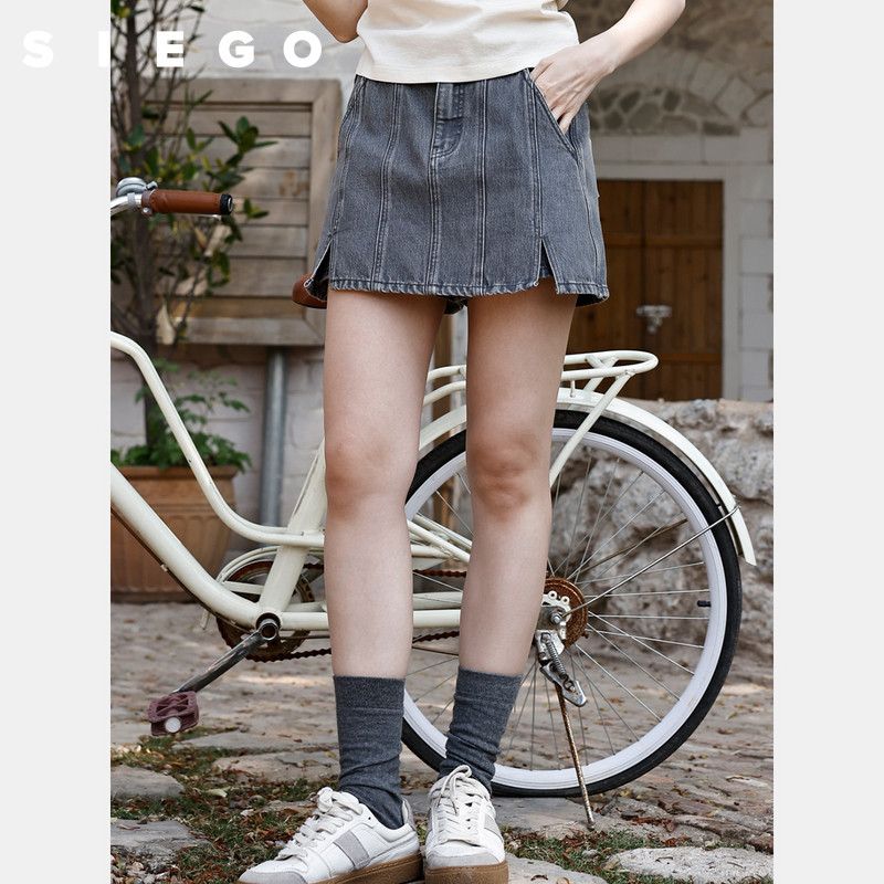 Siego西蔻复古洗水休闲通勤牛仔裙裤64531226