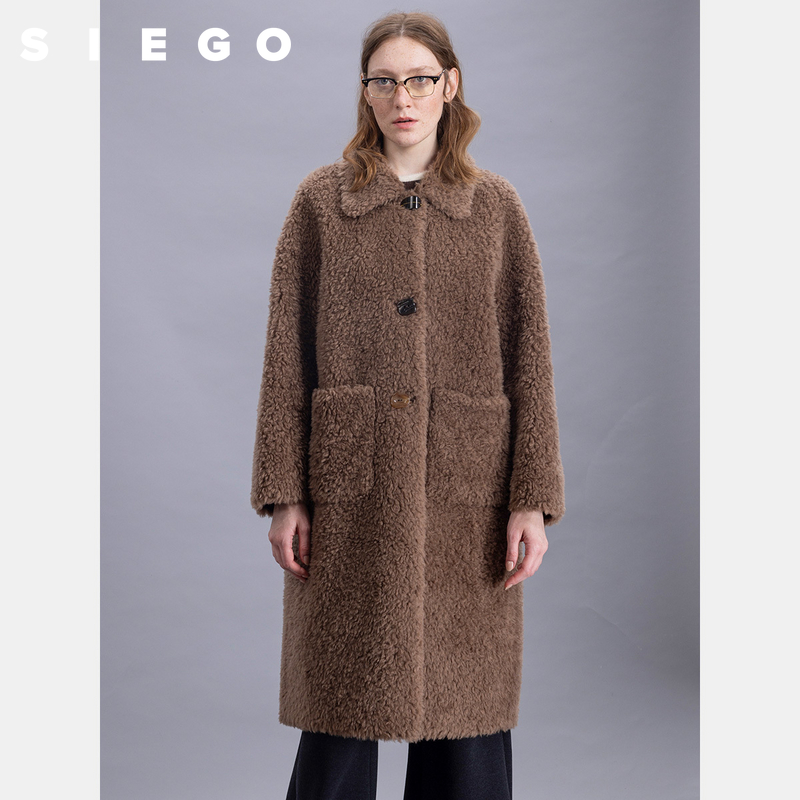 Siego西蔻西装领OL高级保暖绵羊毛中长款量感式机织皮草64449622