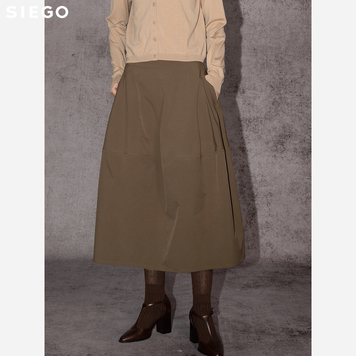 Siego西蔻葡萄藤色光感料通勤风橡筋腰半裙64522603