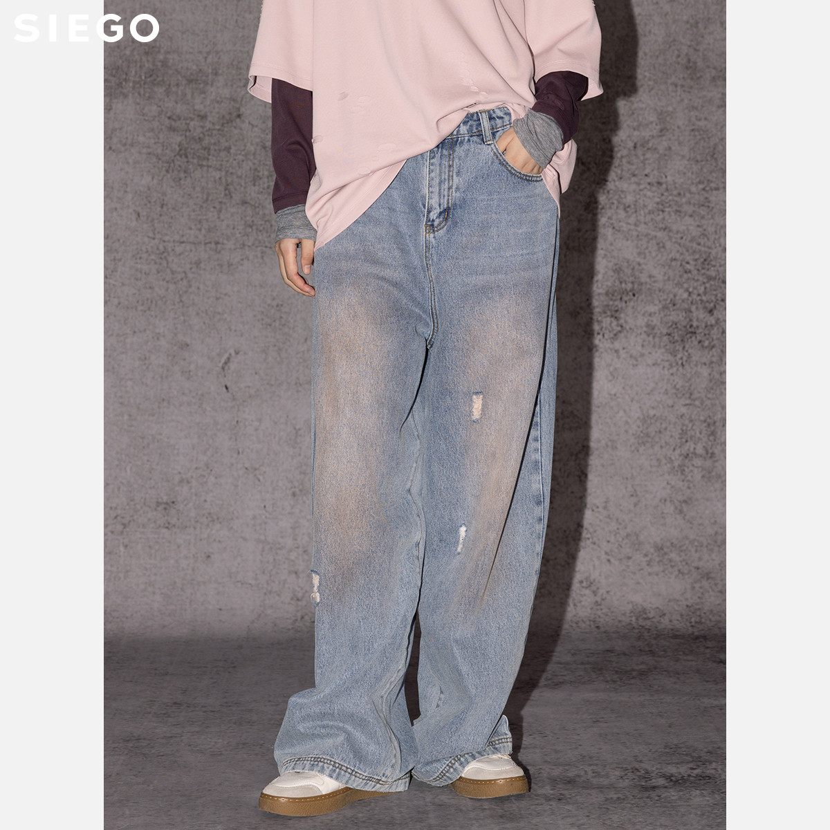 Siego西蔻泥染废土风宽松牛仔阔腿裤64521219