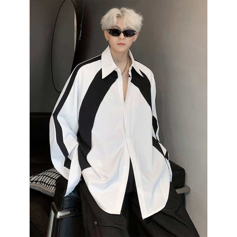 黑白撞色廓形衬衫男款长袖