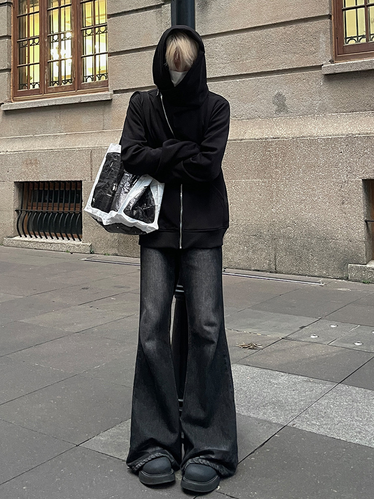 美式ins高街暗黑拉链宽松开衫