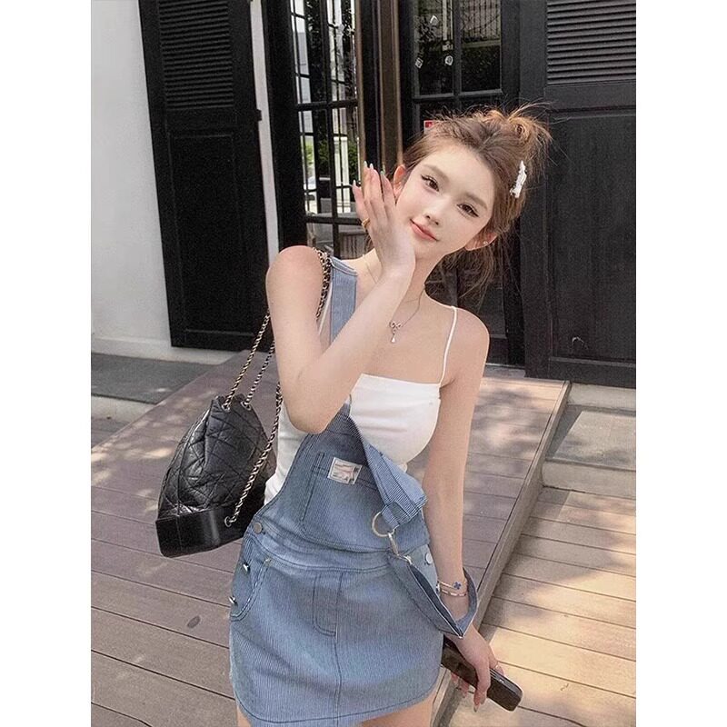 学院风韩系牛仔背带短裙女2025夏季新款小个子减龄辣妹包臀连衣裙