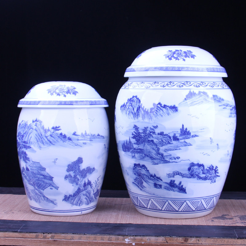 外贸高档景德镇陶瓷骨灰坛 金斗大号捡骨坛 骨灰罐双盖寿盒棺材