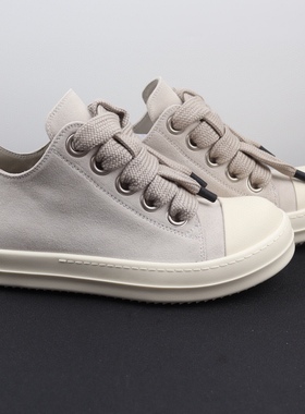 Rick RO鞋灰色磨砂皮面翻毛皮低帮鞋宽鞋带暗黑先锋设计师款潮鞋