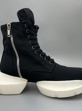 Rick RO马蹄鞋高帮鞋厚底高跟新款黑色暗黑先锋高街春季 拉链潮鞋