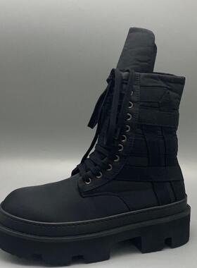 Rick RO马丁靴厚底布面新款全黑色暗黑先锋设计师走秀款街头靴子