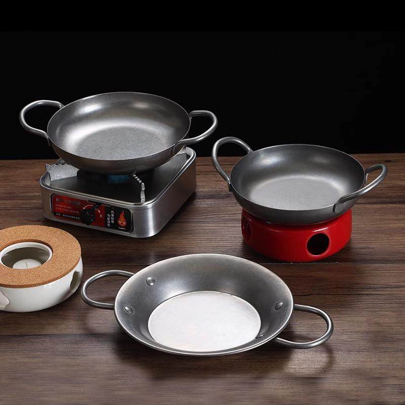 复古不锈钢西班牙海鲜锅焗饭锅家用双耳干锅干锅平底锅圆形意面盘