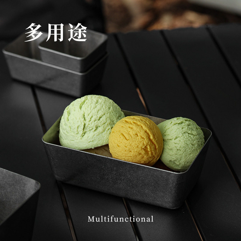 复古不锈钢雪糕杯冰淇凌水果沙拉碗杯奶昔甜点酒吧小吃杯方形小碗