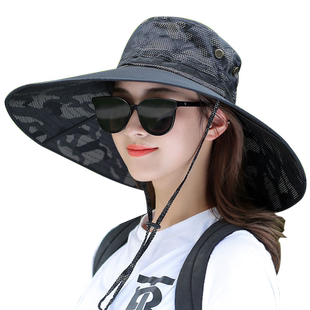 户外防晒遮阳帽女旅游夏季垂钓宽大檐渔夫帽男徒步登山透气太阳帽