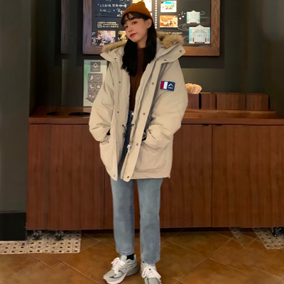 羽绒服冲锋衣女中长款加绒加厚宽松外套冬季保暖七七羽绒服派克服