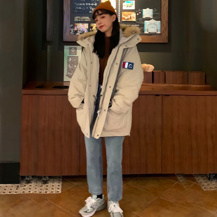 羽绒服冲锋衣女中长款加绒加厚宽松外套冬季新款保暖滑雪服男潮牌