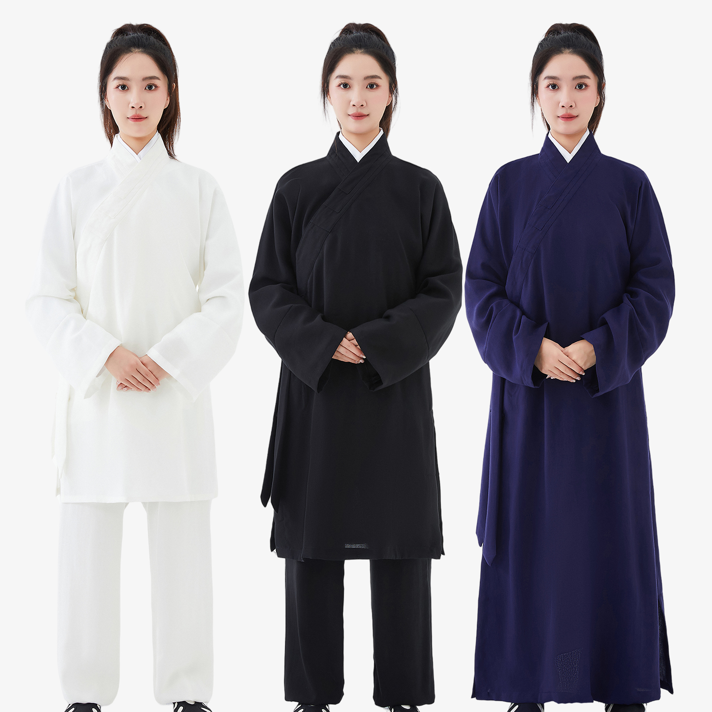 斜襟三清领长袍春夏棉亚麻道袍武当道士服男女居士清修道服练功服