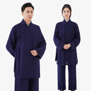 斜襟三清领道服道袍女道士服装男居士道装春秋夏薄款武当道服女装