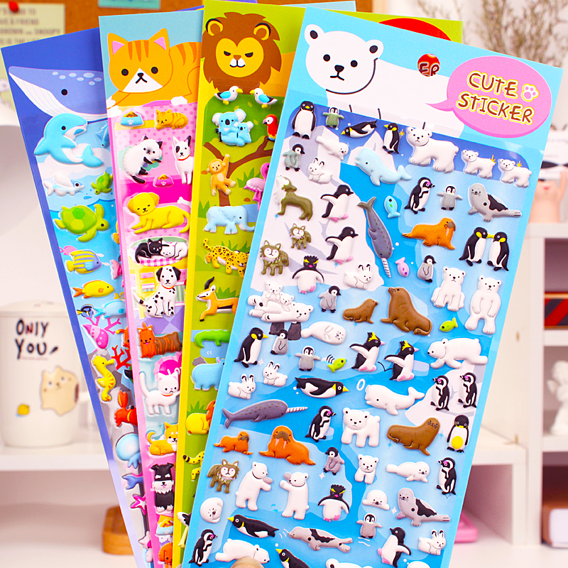 立体动物泡泡贴海绵贴儿童卡通小猫狗海洋鱼类动物贴纸画早教认知
