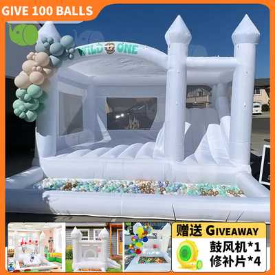 跨境充气弹跳屋儿童城堡海洋球池白色跳床城堡滑梯Bounce house