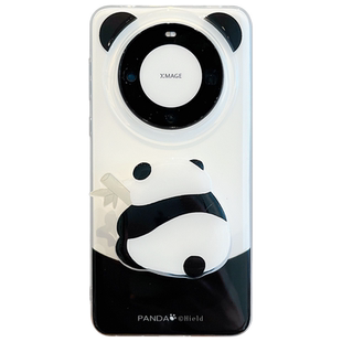 适用华为mate80pro+新款手机壳mate70pro可爱耳朵熊猫竹子支架mate605040双层工艺pura80/70pro+编织手绳防摔