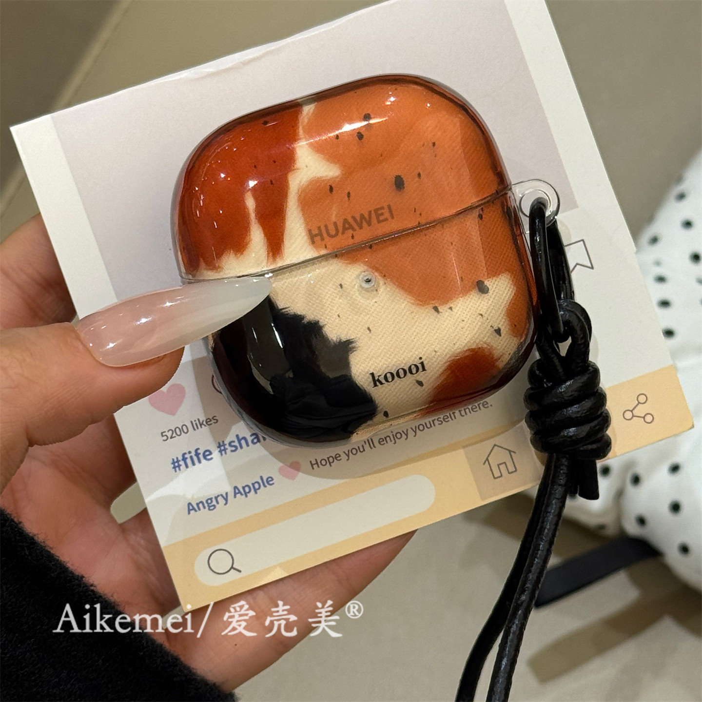 适用华为freeclip2耳机套freebuds7i韩系复古泼墨6i黑色手绳苹果airpods4拼接色块三星buds2无线蓝牙pro4硅胶