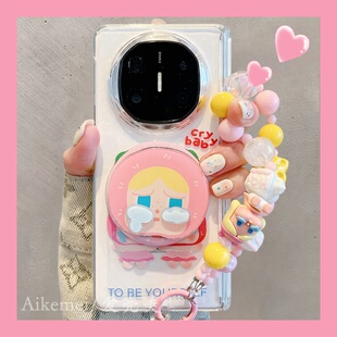 适用华为mateX7折叠屏手机壳可爱樱桃女孩带磁吸支架Matex6X5x3典藏版链条挂绳vivoXFold5透明中轴翻盖防摔女