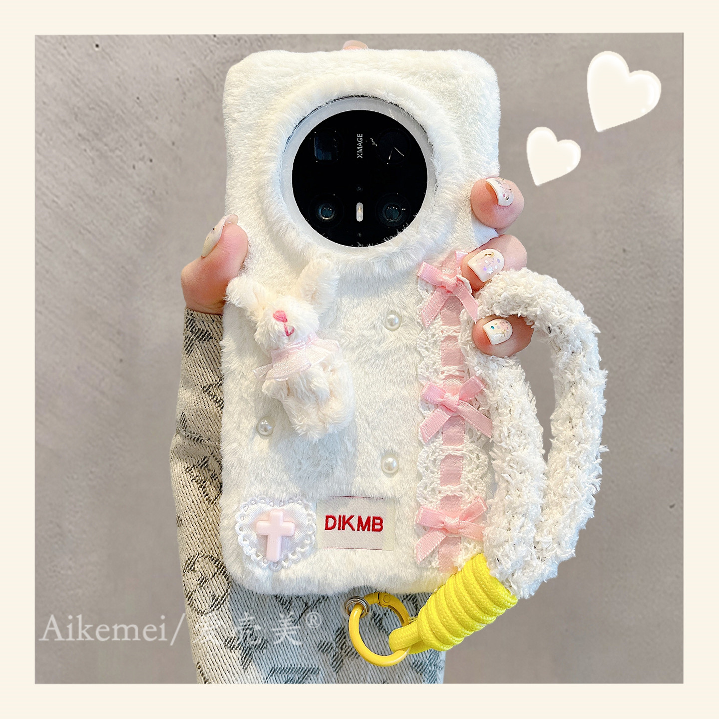 适用华为mate70pro+手机壳可爱立体蝴蝶结蕾丝毛绒兔子Ma