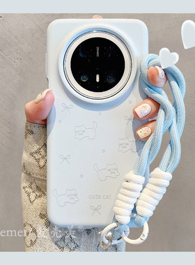 适用华为mate70pro+手机壳Mate80ProMax可爱卡通mate60pro+液态硅胶肤感mate50po波点猫咪pura70pro+手绳女款
