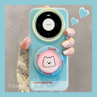 适用华为mate80promax手机壳韩系撞色拼色壳Mate7060pro创意可爱小狗茄子流沙磁吸支架全包防摔pura80pro男女