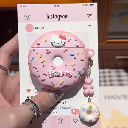 适用华为Freebuds5耳机壳粉色甜甜圈kitty猫freebuds4e少女心freeclip蓝牙保护套freebudspro3硅胶pro2防摔女