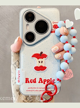 适用华为pura80pro+手机壳p60pro可爱卡通蓝色泼墨立体刺绣苹果pura70pro链条挂绳mate7060pro防摔保护套女款