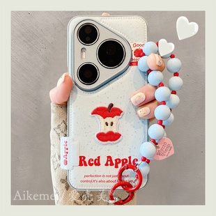 适用华为pura80pro 手机壳p60pro可爱卡通蓝色泼墨立体刺绣苹果pura70pro链条挂绳mate7060pro防摔保护套女款