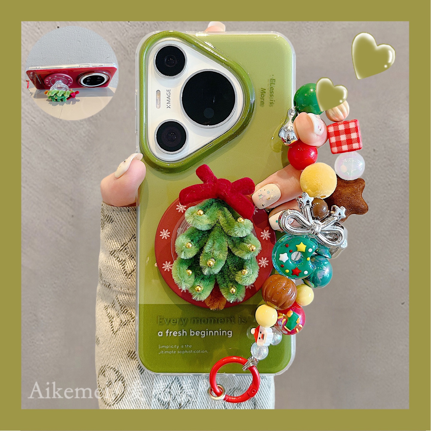 适用华为pura80pro+手机壳撞色拼接磁吸圈Pura70pro圣诞树老人磁吸支架p8070Ultra双层防摔mate70pro链条女款