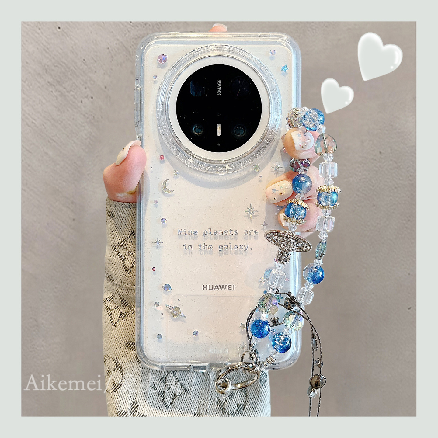 适用华为mate80promax手机壳日韩ins透明炫彩星球围边mate70pro链条挂绳mate60pro双层防摔pura80pro+男女款