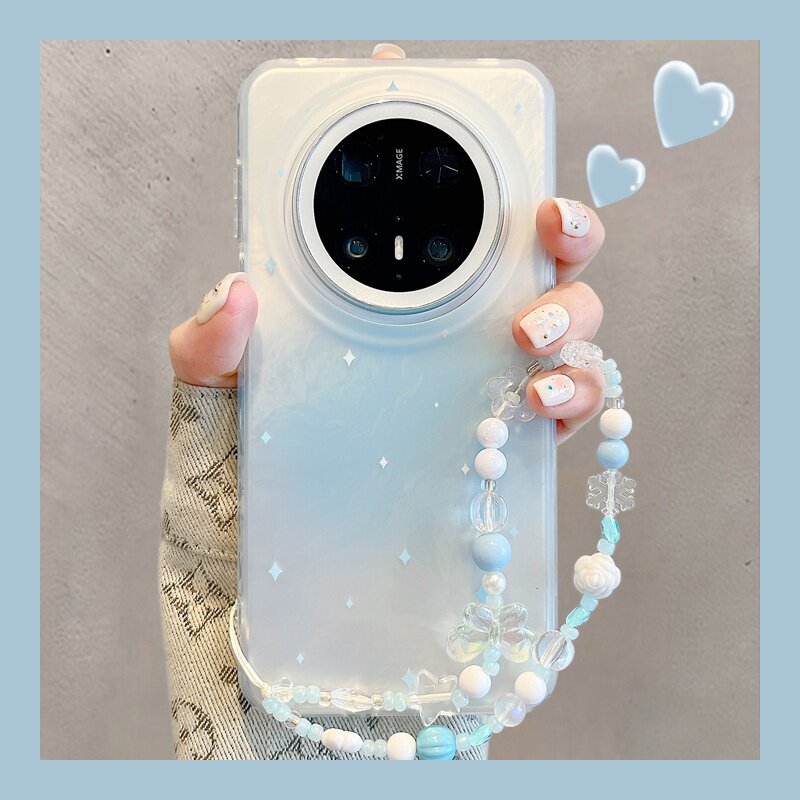 适用华为mate70pro+手机壳韩系ins蓝色晕染星星Mate