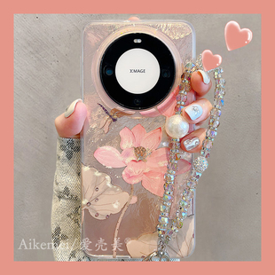 适用华为mate60pro 复古蜻蜓荷花mate60高级感镭射羽纱纹mate70pro链条pura8070pro双层防摔女软 手机壳新中式