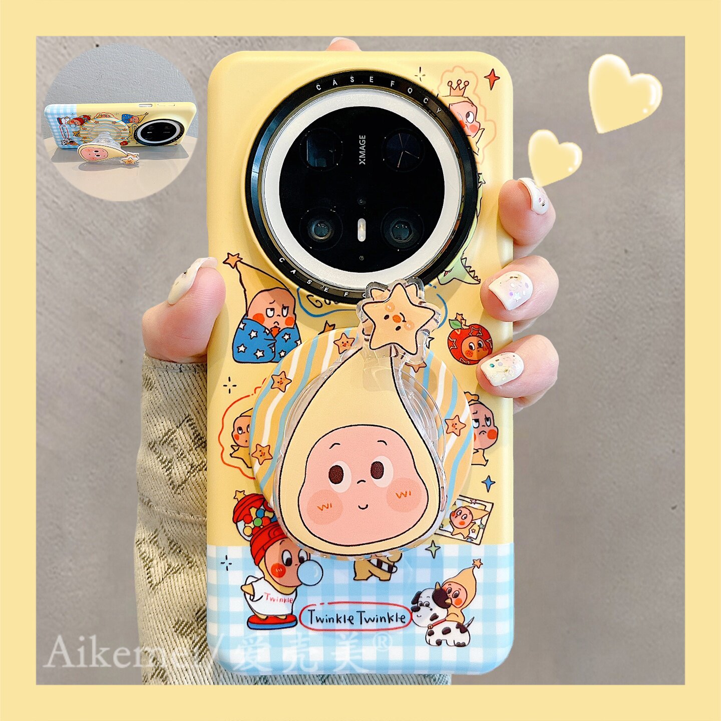 适用华为mate70pro+手机壳p60pro趣味卡通可爱撞色格纹Mate60pro旋转磁吸支架mate70超薄菲林硬壳防摔男女款
