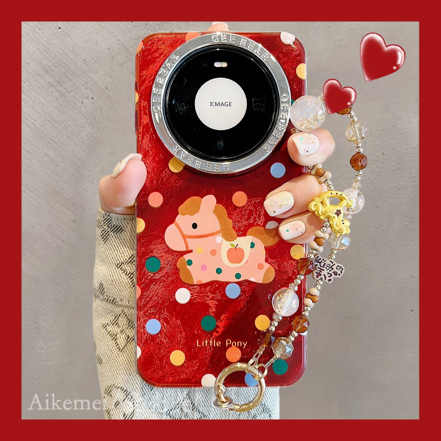 适用华为mate80promax手机壳红色锡纸纹彩色波点小马ma