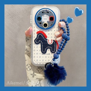 防摔男女款 适用华为mate80promax手机壳韩系波点元 宝刺绣小马Mate70pro毛球链条mate60pro气垫皮纹pura80pro