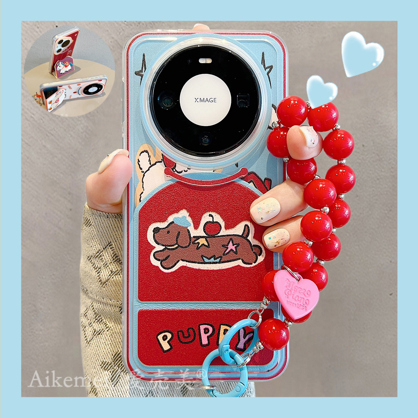 适用华为mate80promax手机壳韩系卡通可爱腊肠狗小马Mate70pro折叠支架mate70串珠挂绳pura70pro+防摔男女款