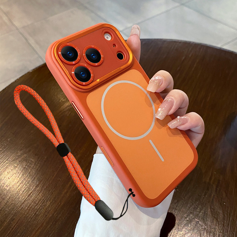 适用于苹果17手机壳带挂绳超火新款17promax保护壳男士air磁吸防摔iphone16pro外壳女高端pm橙色磨砂15软边14