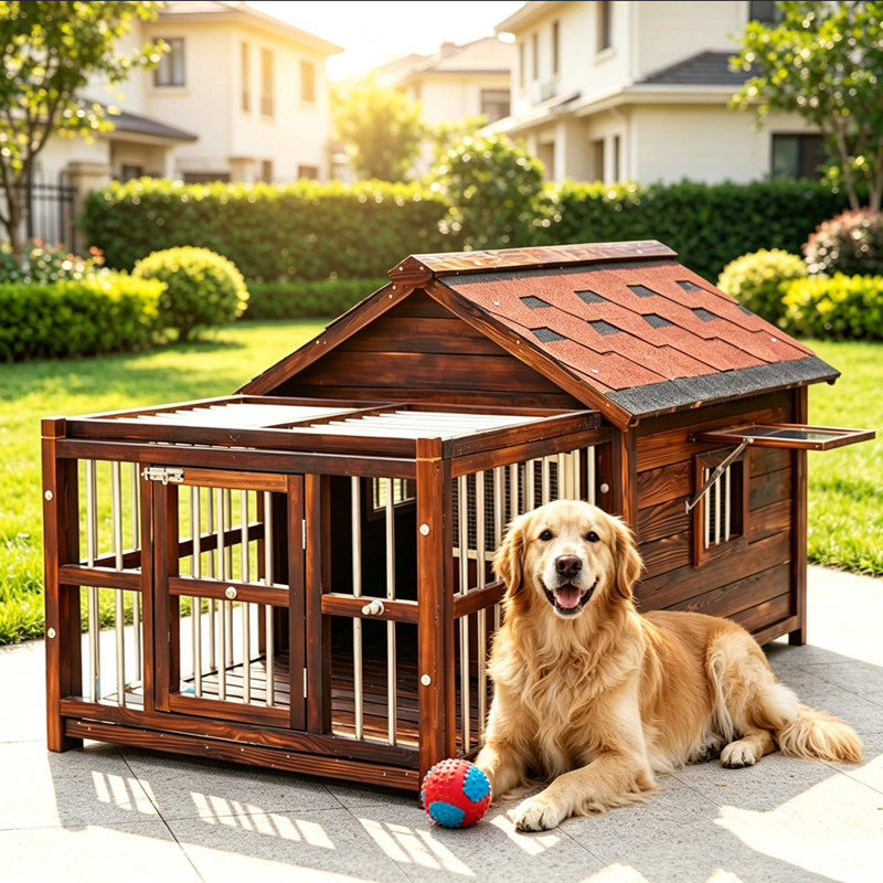 狗窝室外防水实木狗屋中大型犬金毛狗窝防雨犬舍四季通用狗别墅