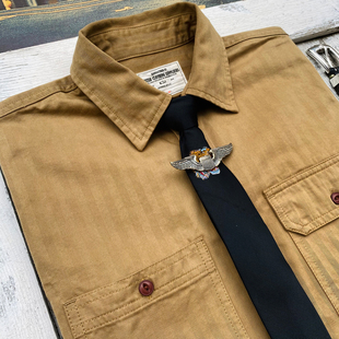 男士 美式 衬衫 衬衣 复古重磅鱼骨纹工装 工程师日系咔叽纯棉长袖