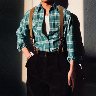 2026春装首发~美式复古格纹西部衬衫纯棉工装长袖格子衬衣