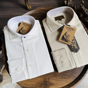 衬衣可正装 意式 男士 一字领纯色长袖 可休闲可复古 温莎领棉麻衬衫