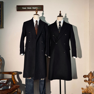 重磅1000克麦尔登毛呢柴斯特菲尔德大衣戗驳领双排扣长款过膝风衣