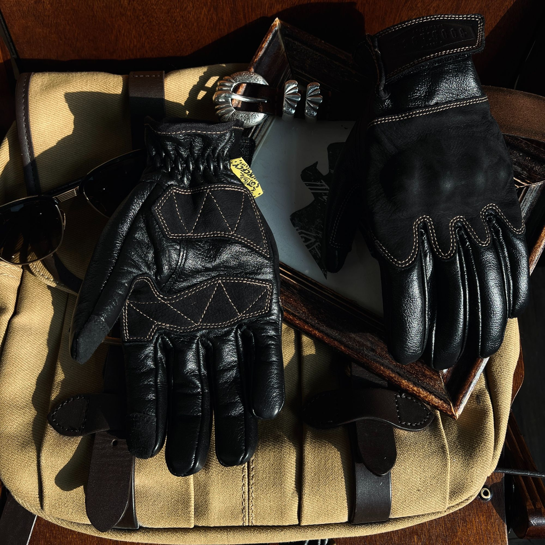 牛皮机车骑士自带护具头层牛皮磨面带补强拼接真皮手套可触屏