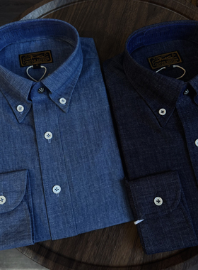 意式优雅那不勒斯水洗牛仔全棉男士长袖衬衫休闲绅士高级感衬衣