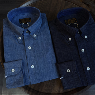 意式优雅那不勒斯水洗牛仔全棉男士长袖衬衫休闲绅士高级感衬衣