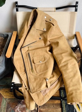 经典重现！兵库原生态无涂牛皮J24翻领斜拉机车夹克短款真皮皮衣