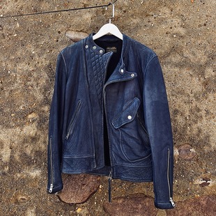 断码 瑕疵清仓—法国植鞣山羊皮1.5mm厚斜拉立领机车夹克 不退换