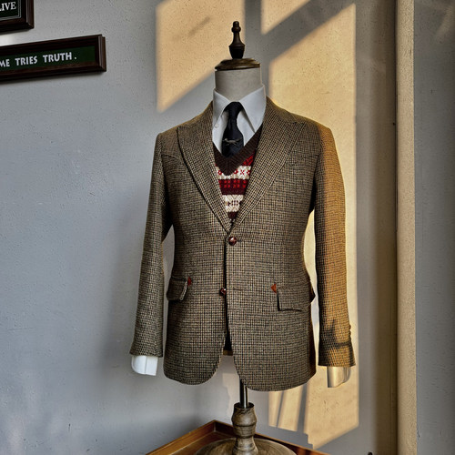 美式复古580克千鸟格粗花呢两粒扣西装